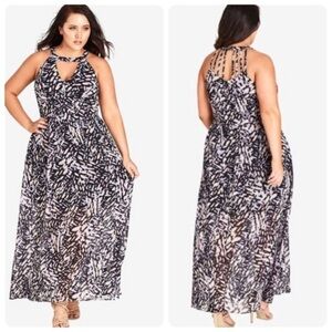 City Chic Purple Tan Graphic Print Maxi Dress 14